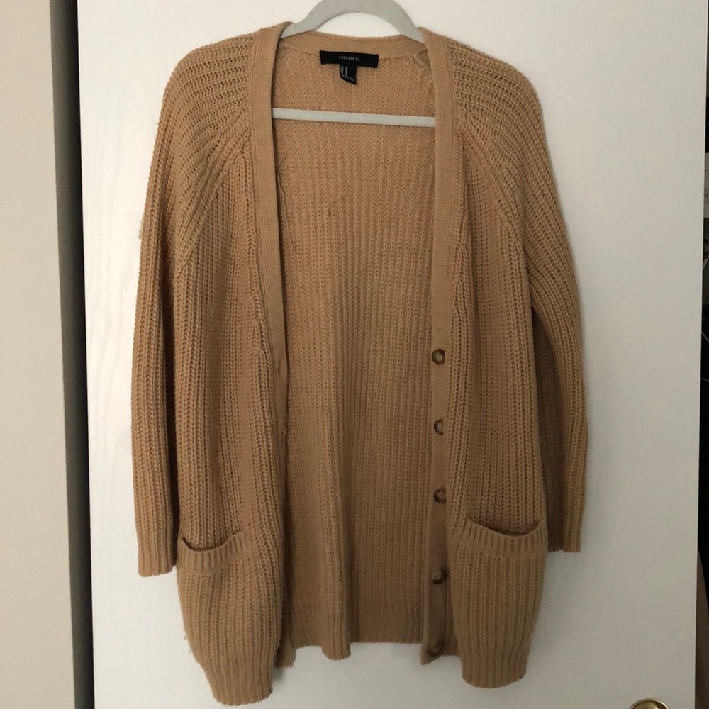Grandfather style beige cardigan